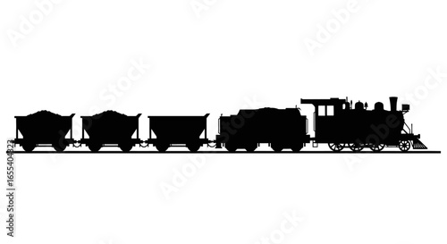 steam locomotive and freight cars silhouette perfect for transportation history or industrial design projects