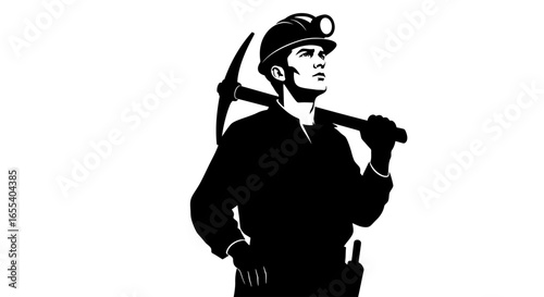 silhouette of a coal miner resource extraction hard work and the strength of the mining industry powerful imagery for industrial design labor day and mining safety campaigns