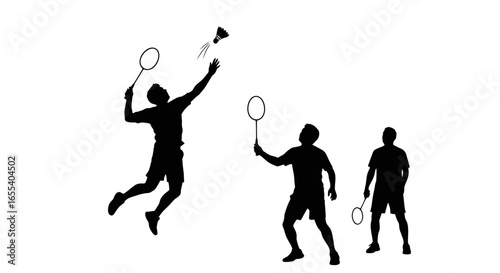 dynamic badminton silhouettes action shot of a player serving ready to smash and waiting for the serveperfect for sports websites flyers and promotional materials