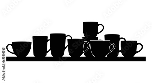 diverse collection of coffee mugs and teacups on a shelf perfect for cafe menus website banners or coffee shop branding
