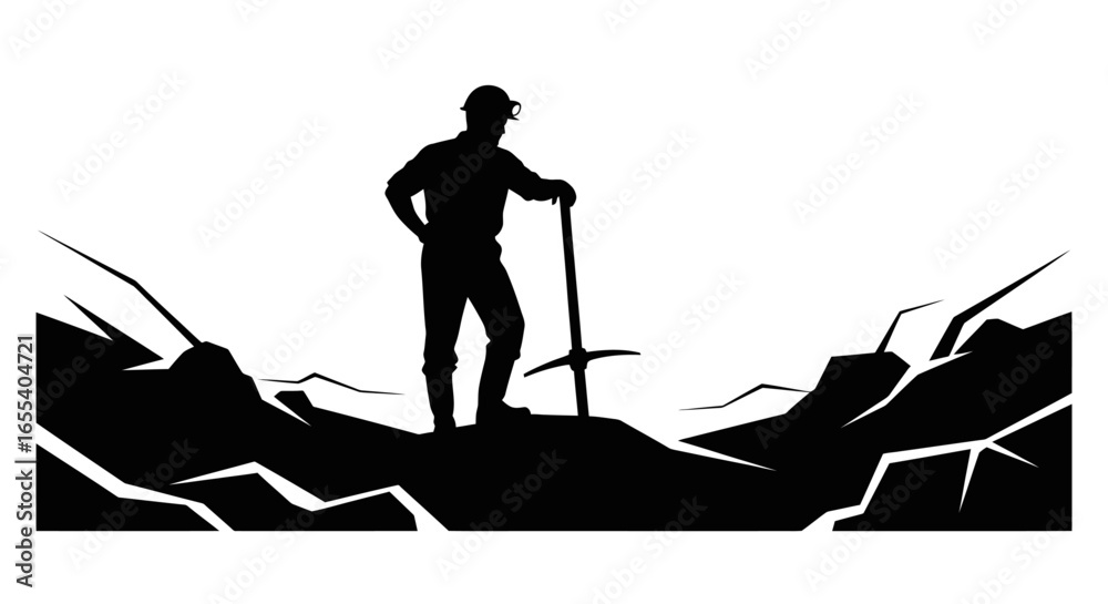 Fototapeta premium silhouette of a miner contemplating his work a powerful image for mining industry and hard work concepts