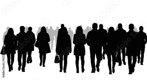 anonymous crowd silhouettes illustrating urban density pedestrian traffic and social anonymity for design projects