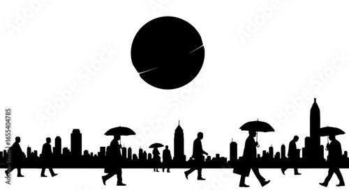 urban commuters braving the storm a striking silhouette of city life and resilience