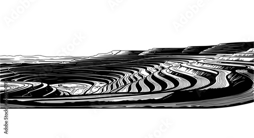 openpit mine striking black and white illustration for mining geology and industrial design projects