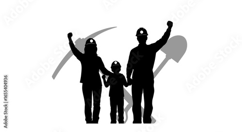 strong mining family a powerful silhouette image for industry labor and heritage campaigns