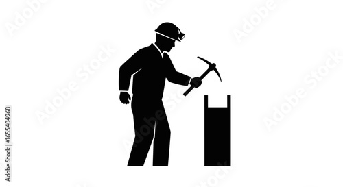 miner extracting resources black and white silhouette illustration for mining industry and resource extraction concepts