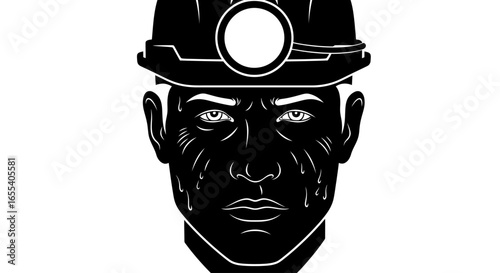 gritty miner portrait powerful black and white illustration for mining industry safety campaigns or labor day designs
