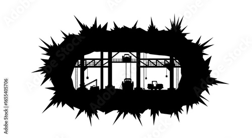 industrial silhouette unveiling the heart of a factory powerful black and white image for manufacturing engineering and heavy industry projects