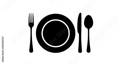 simple black and white place setting icon perfect for restaurant menus websites and culinary branding to convey elegance and simplicity