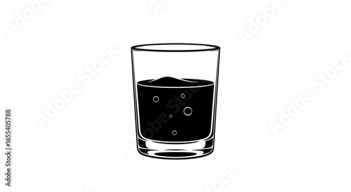simple black and white illustration of a glass with liquid perfect for menus websites or graphic design projects requiring a clean minimalist aesthetic