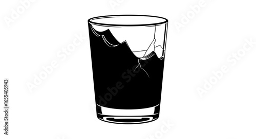 stylized black and white illustration of a rocks glass ideal for menu design whiskey branding or cocktailthemed projects