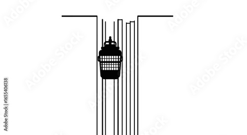 ascending elevator minimalist black and white illustration for industrial construction or transportation designs