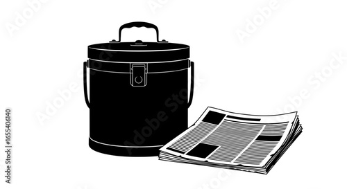 secure your financial news a cylindrical case and stack of newspapers illustrating secure savings and investment strategies