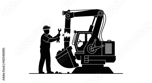 heavy equipment repair mechanic servicing excavator arm ensuring operational efficiency and preventing costly downtime