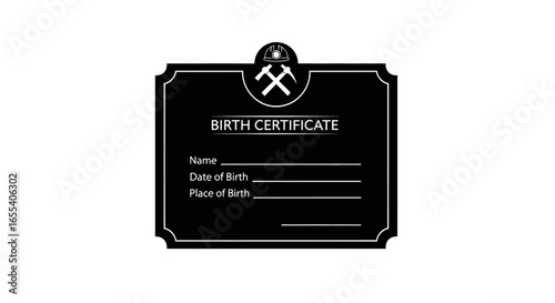 black and white miningthemed birth certificate template perfect for commemorative personalized gifts or unique keepsakes