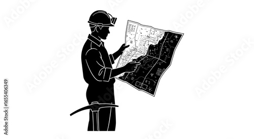 mining engineer studying mine map planning efficient extraction resource management for optimal yield