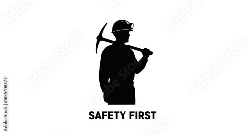 safety first silhouette of a miner with pickaxe ideal for construction mining and industrial safety campaigns