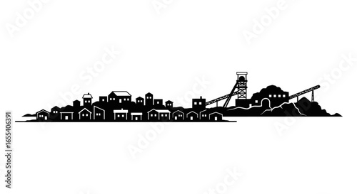 mining town skyline illustrative vector of coal industry residential area and industrial processing
