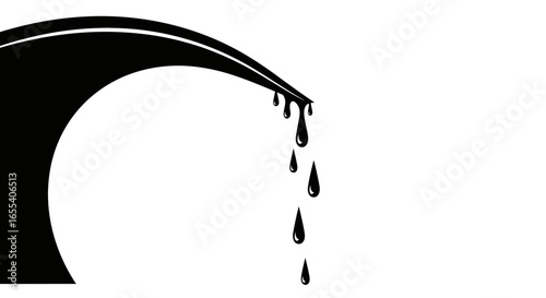 black liquid dripping from curved spout abstract design element for loss waste or decay concepts