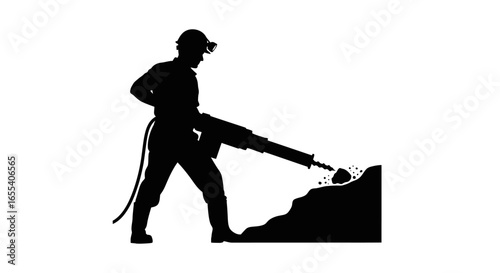 powerful silhouette of miner using jackhammer illustrating hard work extraction and resourcefulness in mining and construction industries