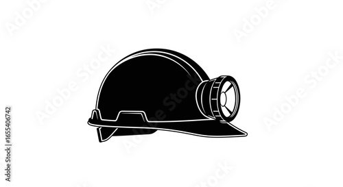 hard hat with headlamp safety icon for mining construction and industrial websites logos and presentations