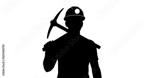 strong silhouette of a miner powerful image for mining industry and labor websites presentations and reports