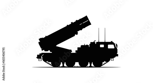 powerful silhouette of a mobile rocket launcher perfect for military defense and strategic presentations