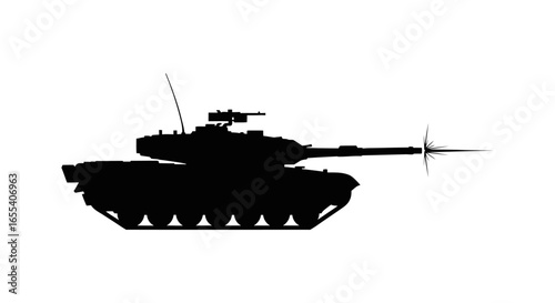 powerful tank silhouette firing main gun military might warfare concept strategic defense combat action weaponry illustration perfect for military tactical or strategy games