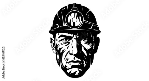 weathered miners face a powerful black and white illustration for mining industry and labor day designs