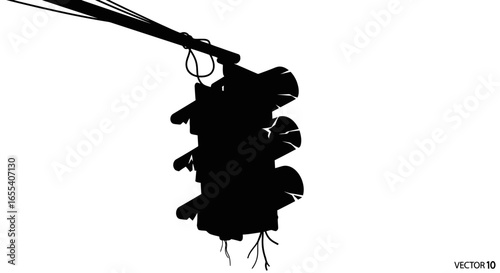 broken traffic light silhouette illustrating urban decay system failure or lost direction concepts