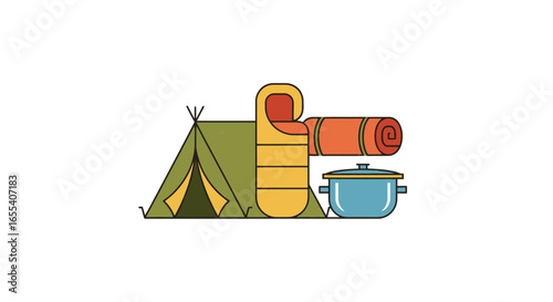 camping essentials tent sleeping bag mat and cooking pot perfect for your next outdoor adventure