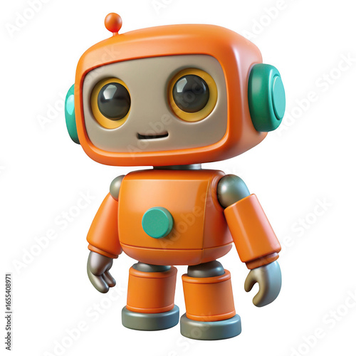 3d cute orange robot character isolated on transparent background