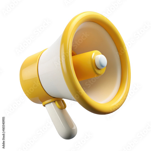 3d yellow and white megaphone isolated on transparent background
