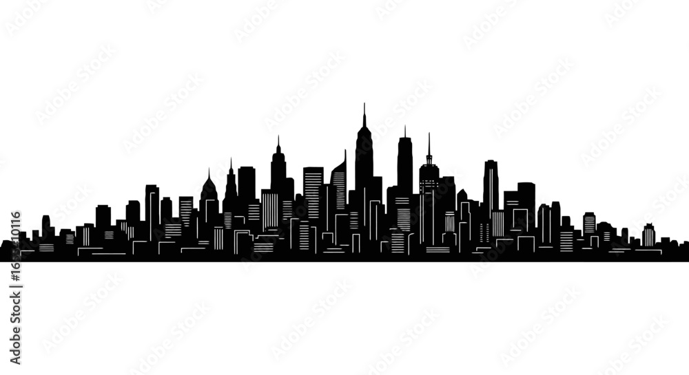 Naklejka premium sleek city skyline silhouette perfect for urban designs presentations and modern branding projects