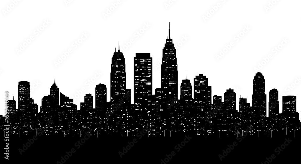 Obraz premium night city skyline silhouette dramatic black and white cityscape for urban design real estate and travel projects