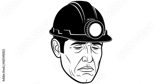 weary miner a black and white illustration of a coal miners exhaustion perfect for articles on labor mining or occupational health