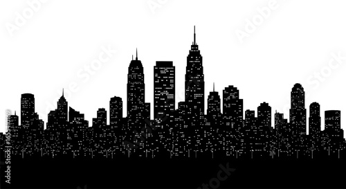 night city skyline silhouette dramatic black and white cityscape for urban design real estate and travel projects