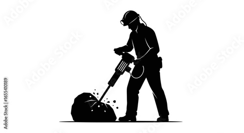 construction worker using jackhammer powerful silhouette image for industrial mining and demolition projects