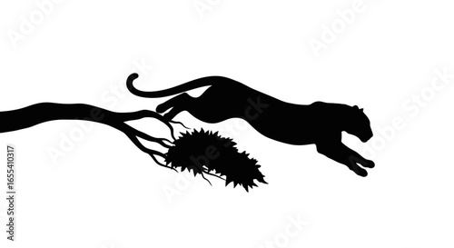 powerful panther silhouette leaping across branch dynamic wildlife action image for logo branding and print design projects