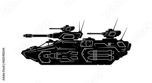 futuristic tank silhouette powerful sleek vector graphic for military scifi and game design projects ideal for illustrating advanced warfare or strategic gameplay concepts