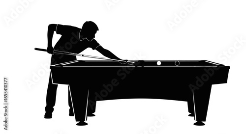 silhouette of a pool player lining up a shot perfect for sports recreation and competition designs