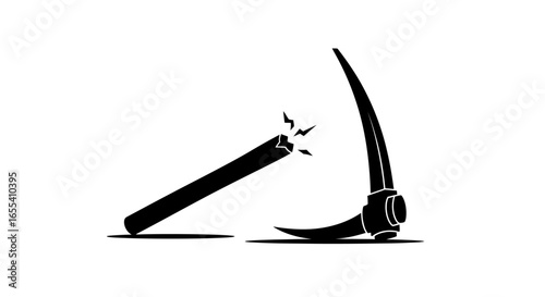 broken pickaxe handle symbol of failure exhaustion or project collapse illustrative graphic for websites and presentations