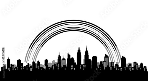 hopeful cityscape abstract rainbow arch over modern city skyline ideal for urban development progress and future concepts