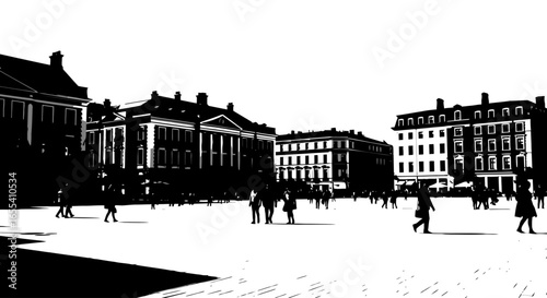 stylish black and white city square illustration perfect for urban design travel brochure or modern architecture project background