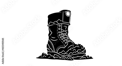 mudcaked boot a striking silhouette graphic for adventure military or hard work themes perfect for branding logos and apparel designs