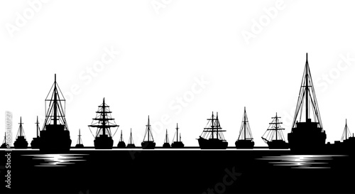 majestic silhouette of a historic ship fleet at harbor perfect for maritime travel and nautical designs