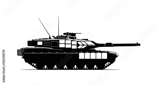 powerful silhouette of modern main battle tank perfect for military strategy game or technical illustration projects requiring a strong visual of armored warfare