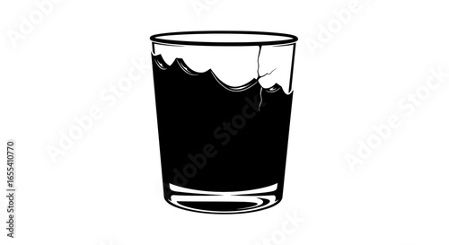 halffull whiskey glass stylish monochrome illustration for liquor bar or pub menus websites and branding designs