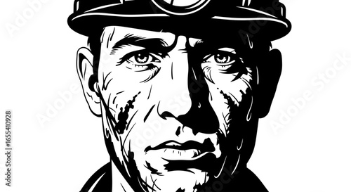weathered coal miner portrait a powerful black and white illustration for labor industry and history projects