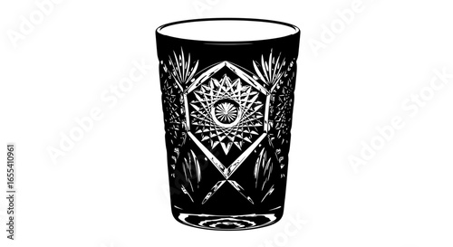 elegant cut glass tumbler perfect for vintage cocktails whiskey or stylish water service highresolution black and white stock photo